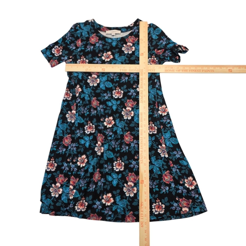 LOFT Floral Short Sleeve Swing Jersey Knit Dress Sz XS Boho Modest Cottagecore - Picture 6 of 7